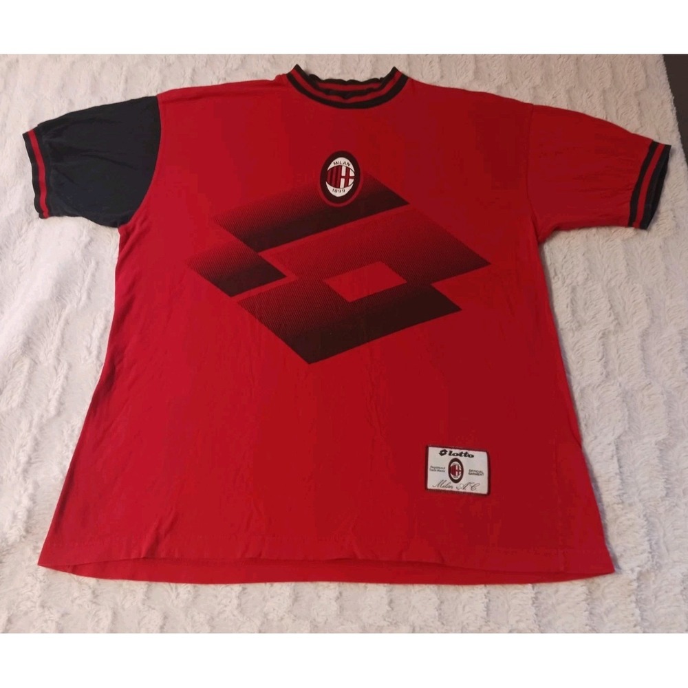 Vintage Lotto AC Milan Logo Football Soccer Graphic Red T-Shirt Men's XL Cotton